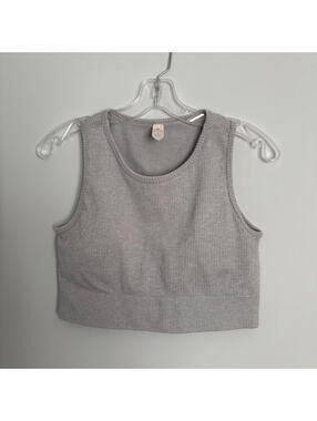 Yogalicious Gray Ribbed Crop Top Size Large